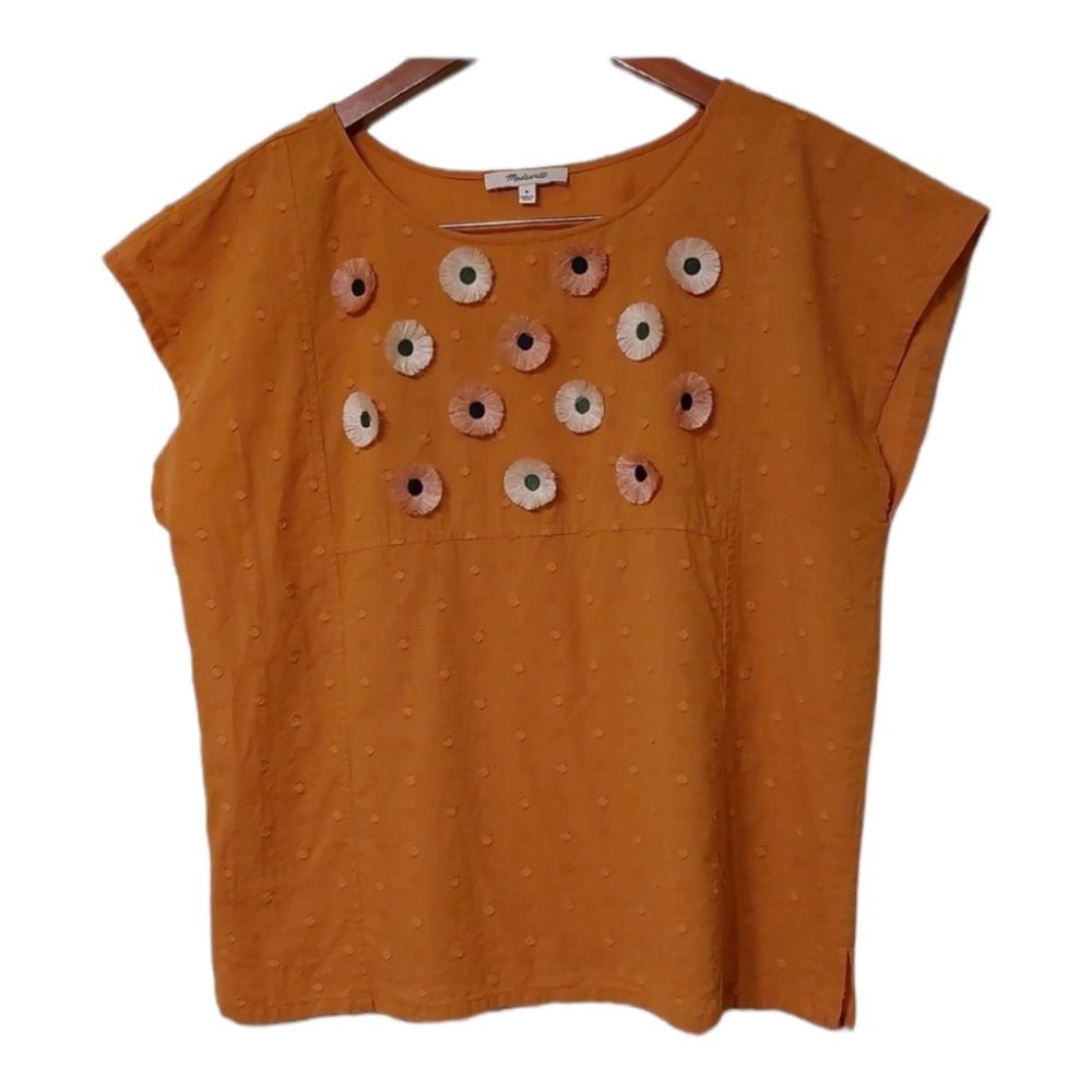 Madewell Embroidered Sunflower top Size M Floral Casual Boho Feminine